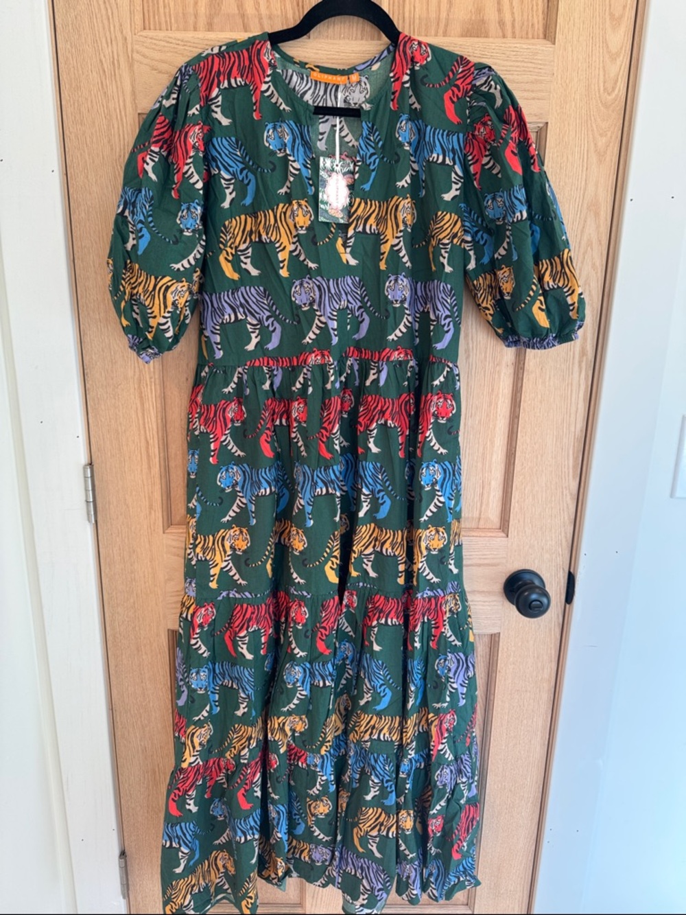 Oliphant Tiger Print Green Tiered Maxi Dress